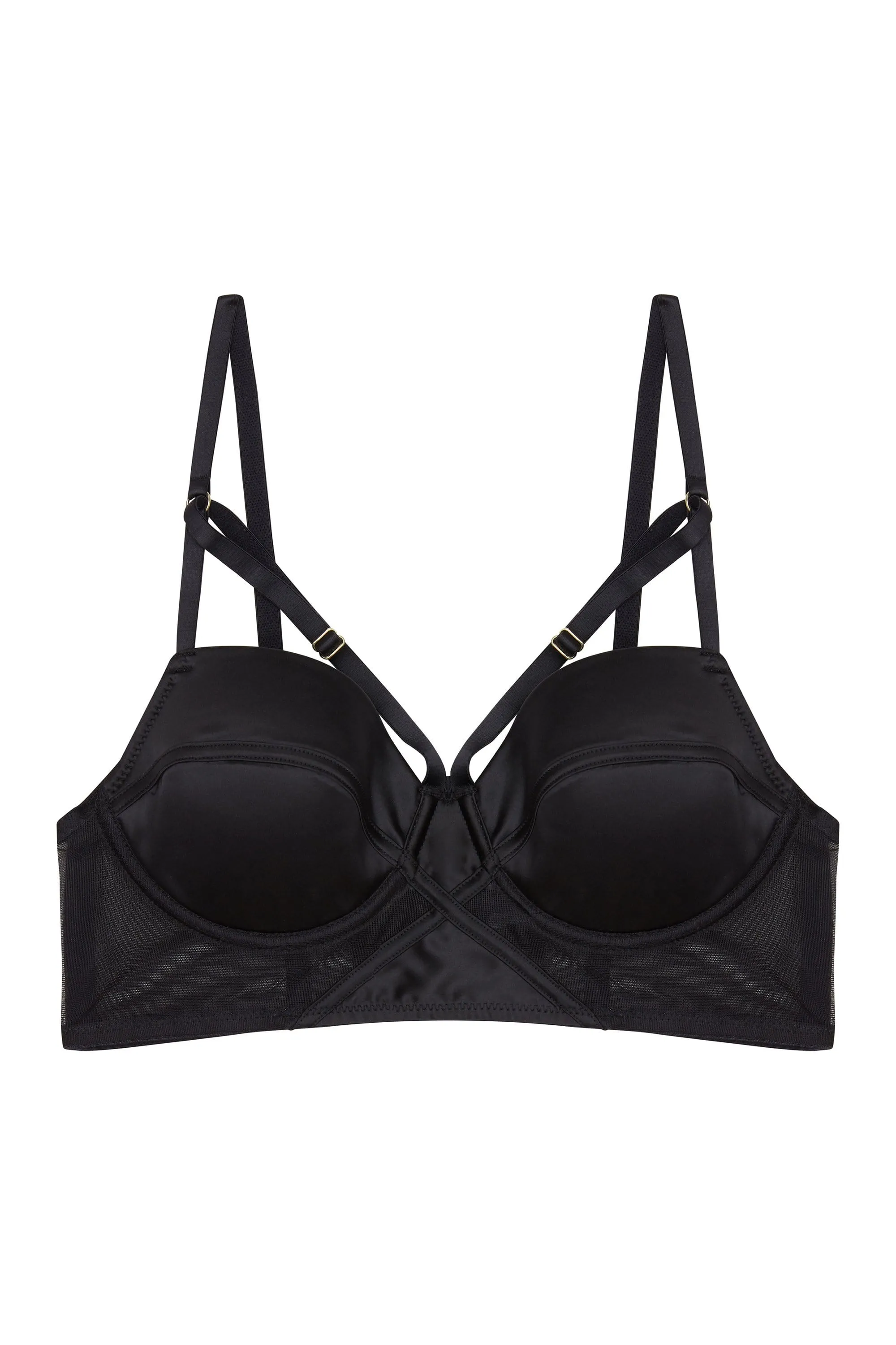 Aurora Black Mesh & Satin Crossover Longline Bra