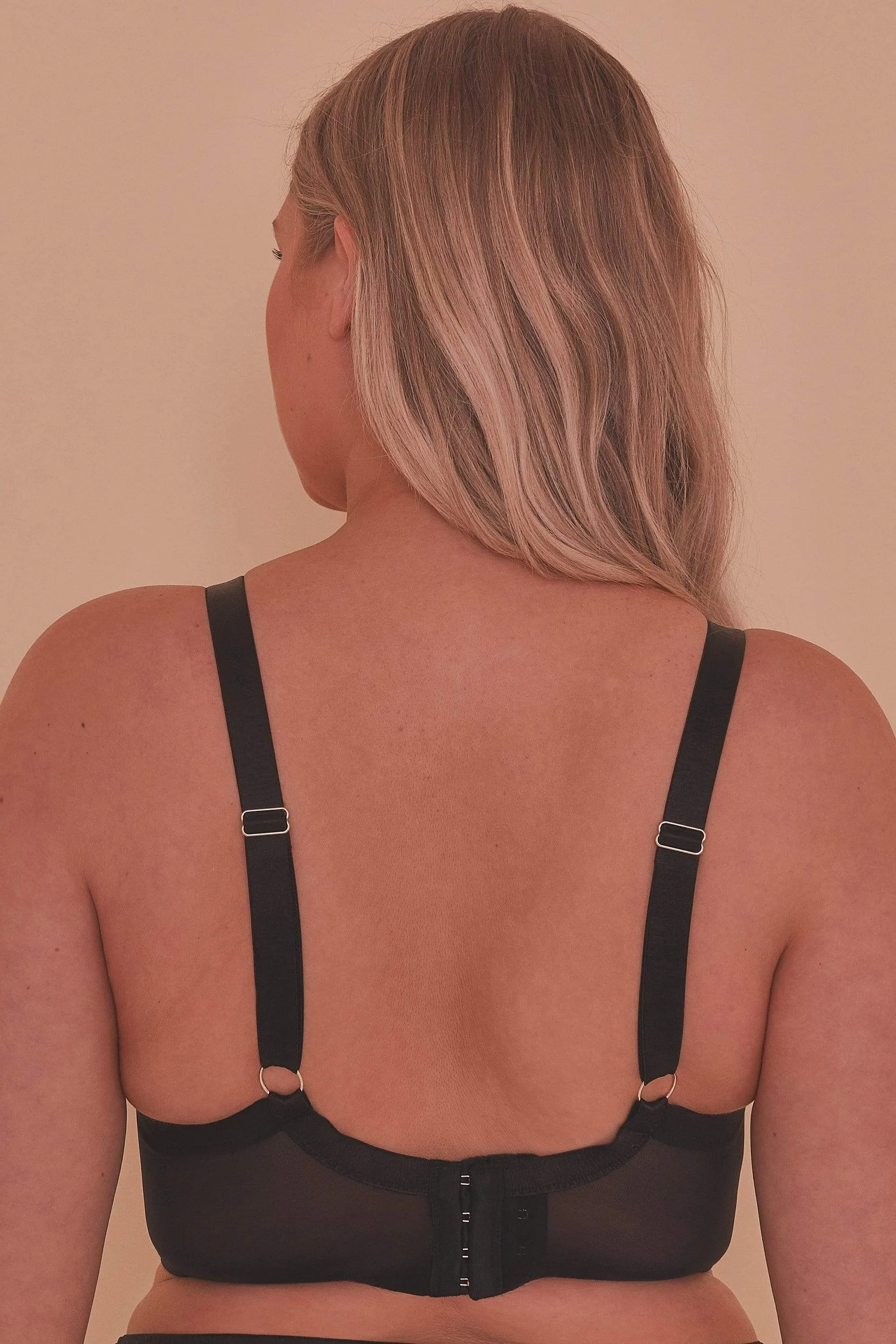 Aurora Black Mesh & Satin Crossover Longline Bra