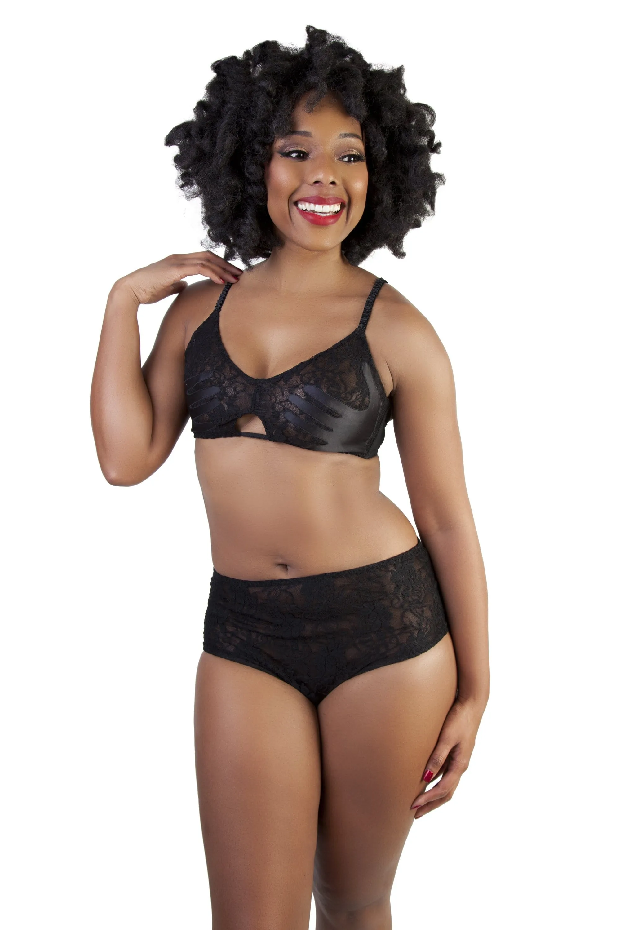 Bettie Page Black Hand Print Lace Bra