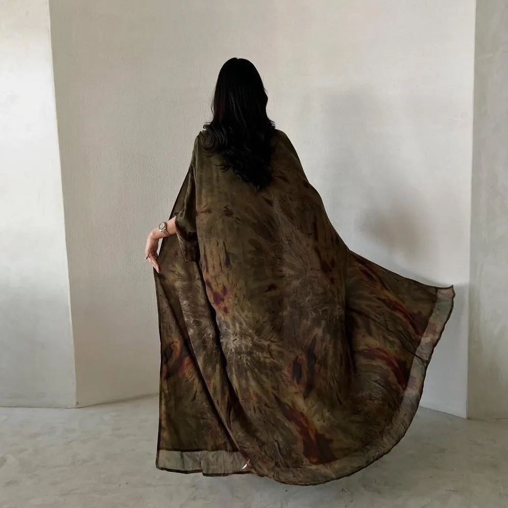 Coat Chiffon Printed Fashion Robe Shawl Dress Outer Wear Muslim Dubai