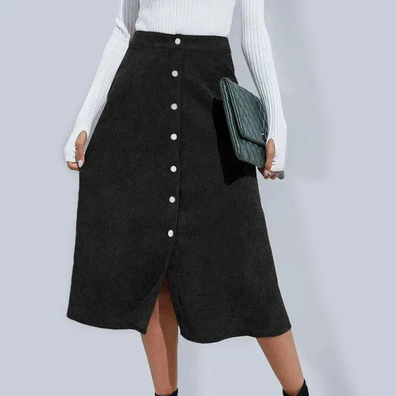 Corduroy High Waisted Midi Skirt