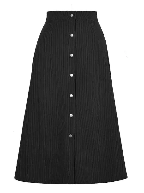 Corduroy High Waisted Midi Skirt