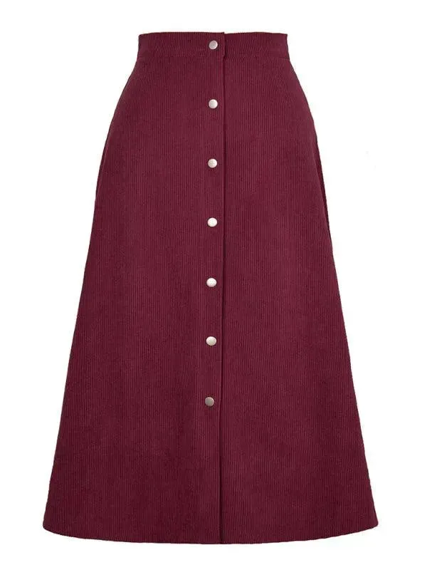 Corduroy High Waisted Midi Skirt