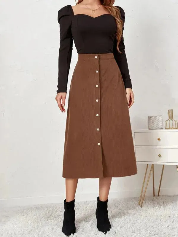 Corduroy High Waisted Midi Skirt
