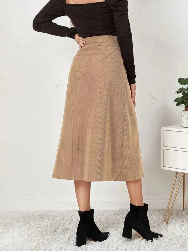 Corduroy High Waisted Midi Skirt