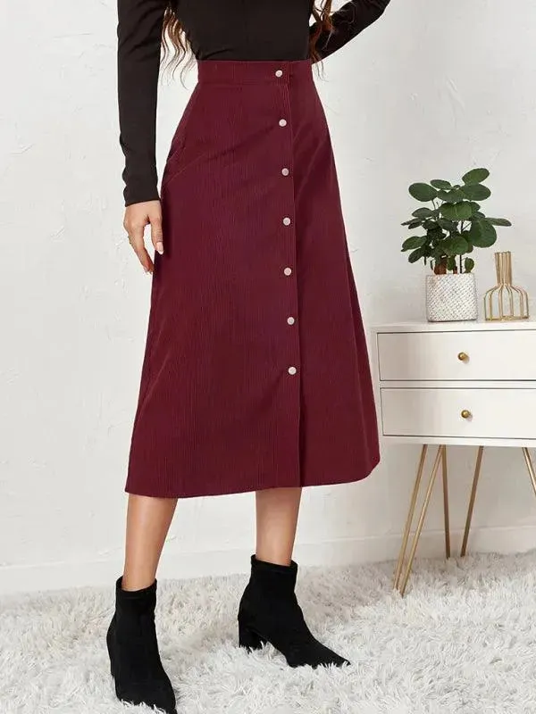 Corduroy High Waisted Midi Skirt