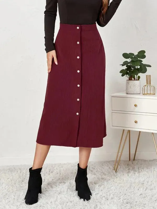Corduroy High Waisted Midi Skirt