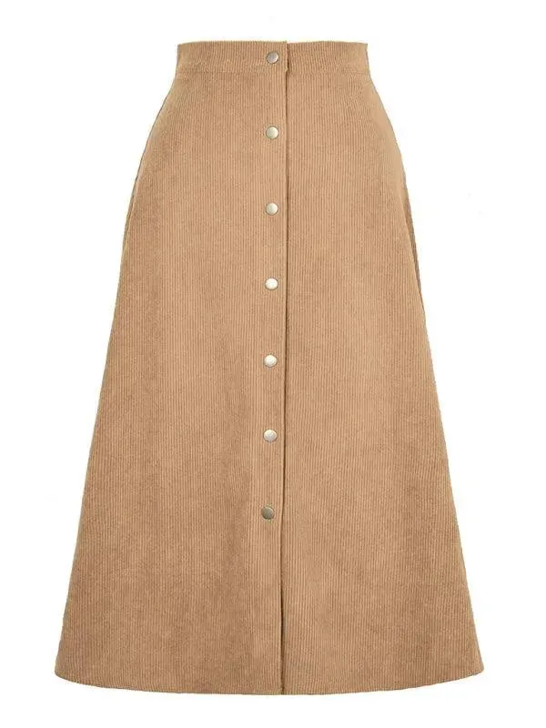 Corduroy High Waisted Midi Skirt