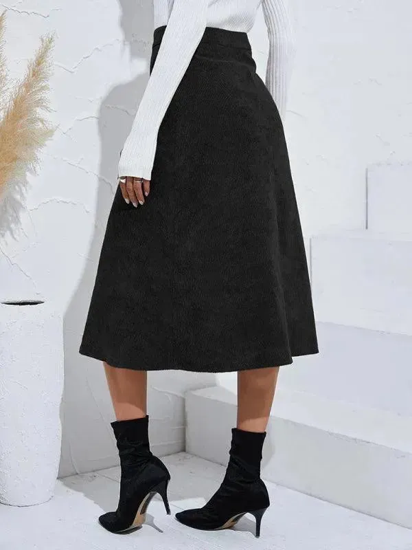 Corduroy High Waisted Midi Skirt