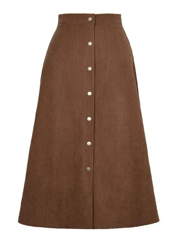 Corduroy High Waisted Midi Skirt