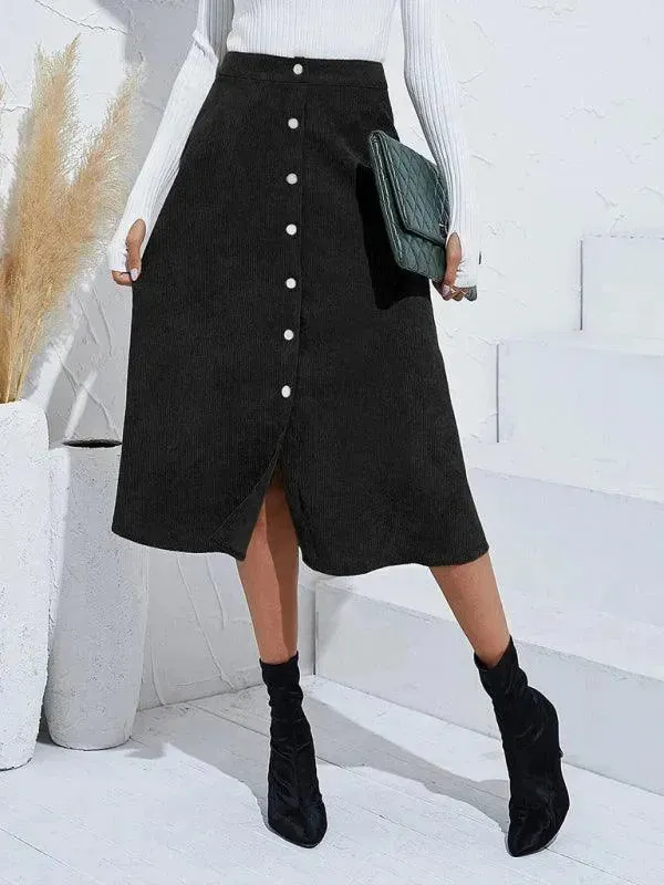 Corduroy High Waisted Midi Skirt