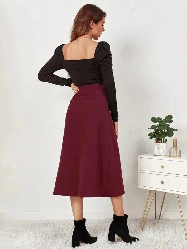 Corduroy High Waisted Midi Skirt