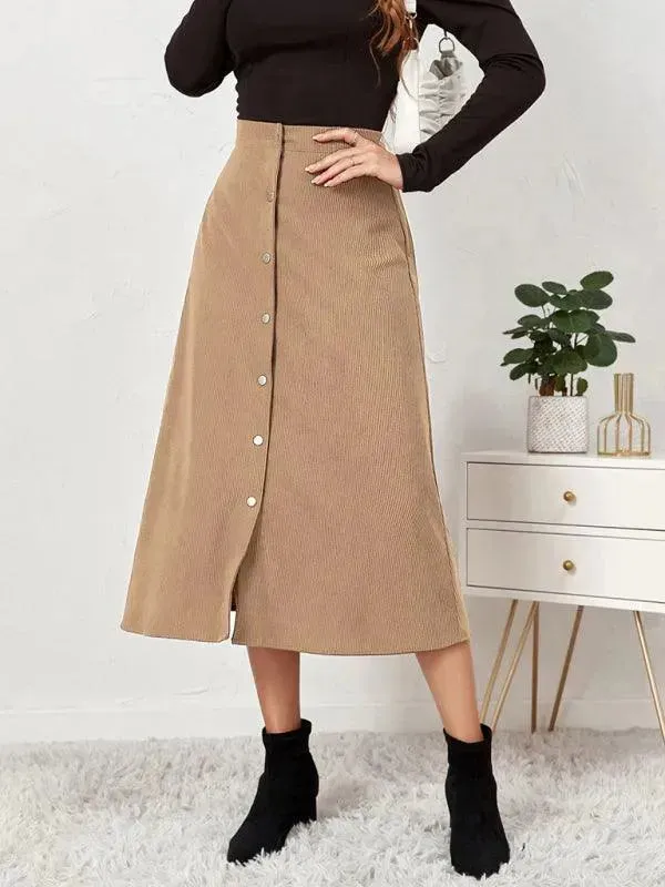 Corduroy High Waisted Midi Skirt