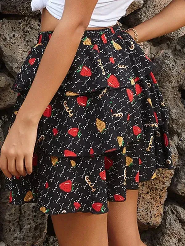Elastic Floral Tiered Mini Skirt