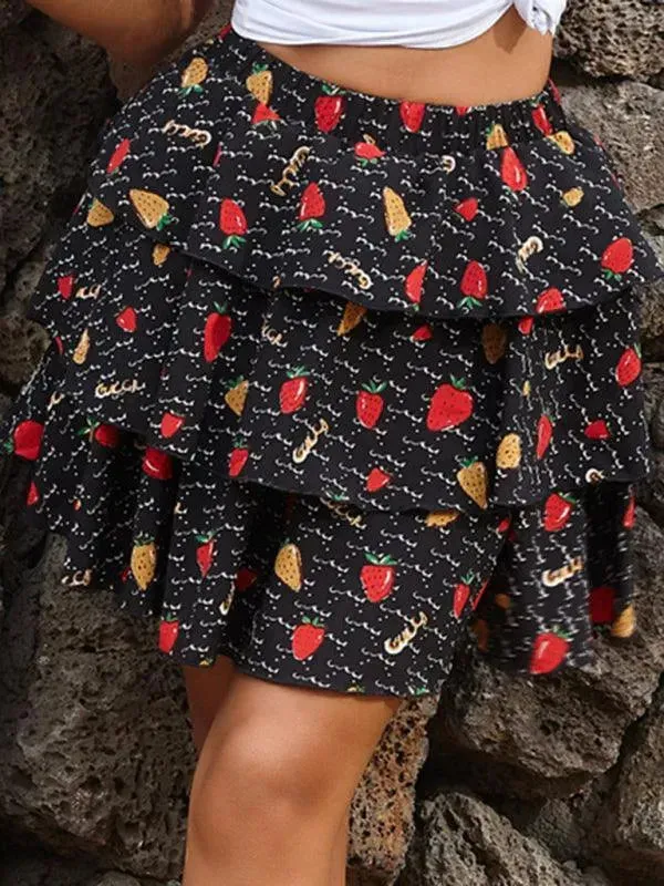 Elastic Floral Tiered Mini Skirt