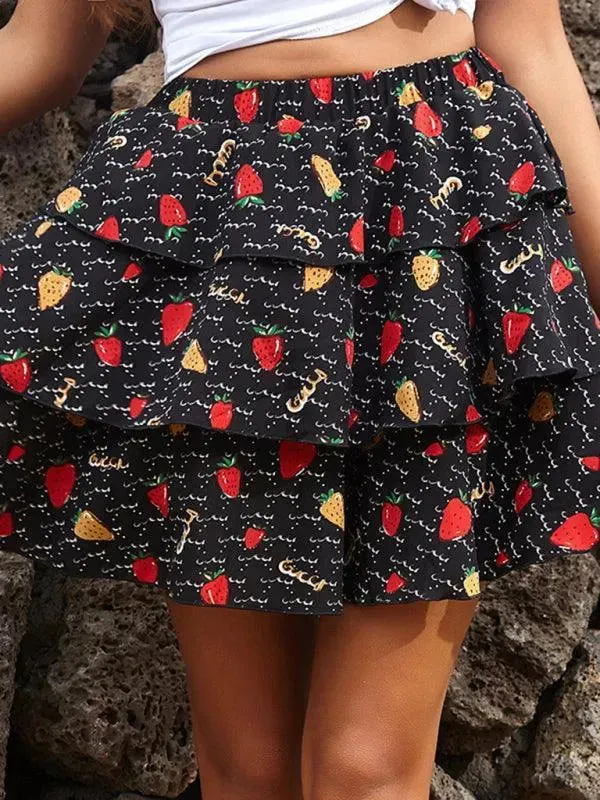 Elastic Floral Tiered Mini Skirt