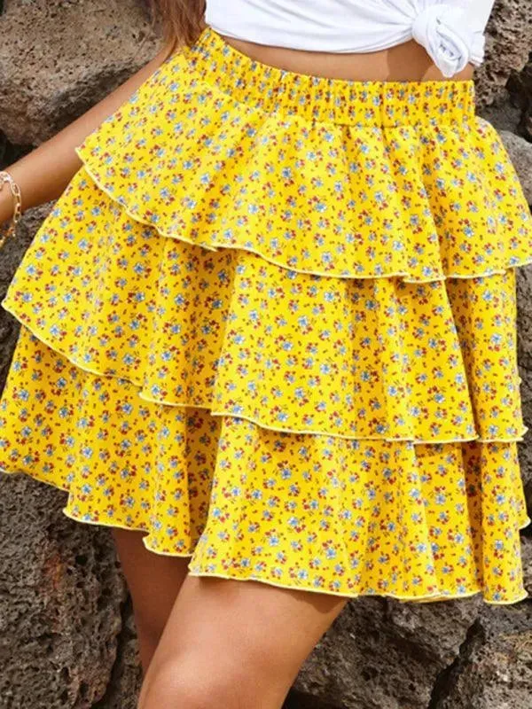 Elastic Floral Tiered Mini Skirt