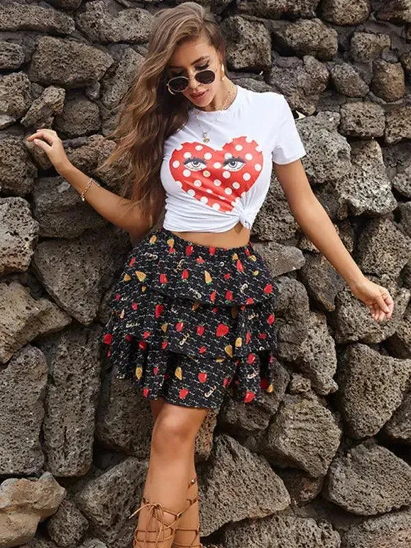 Elastic Floral Tiered Mini Skirt