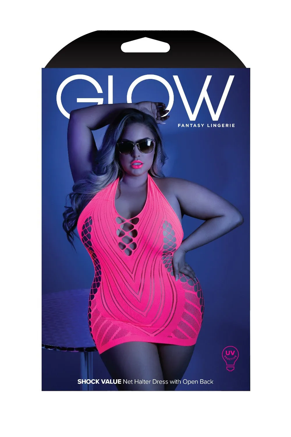 Fantasy Queen Glow Black Light Shock Value Dress Bodystocking Neon Pink