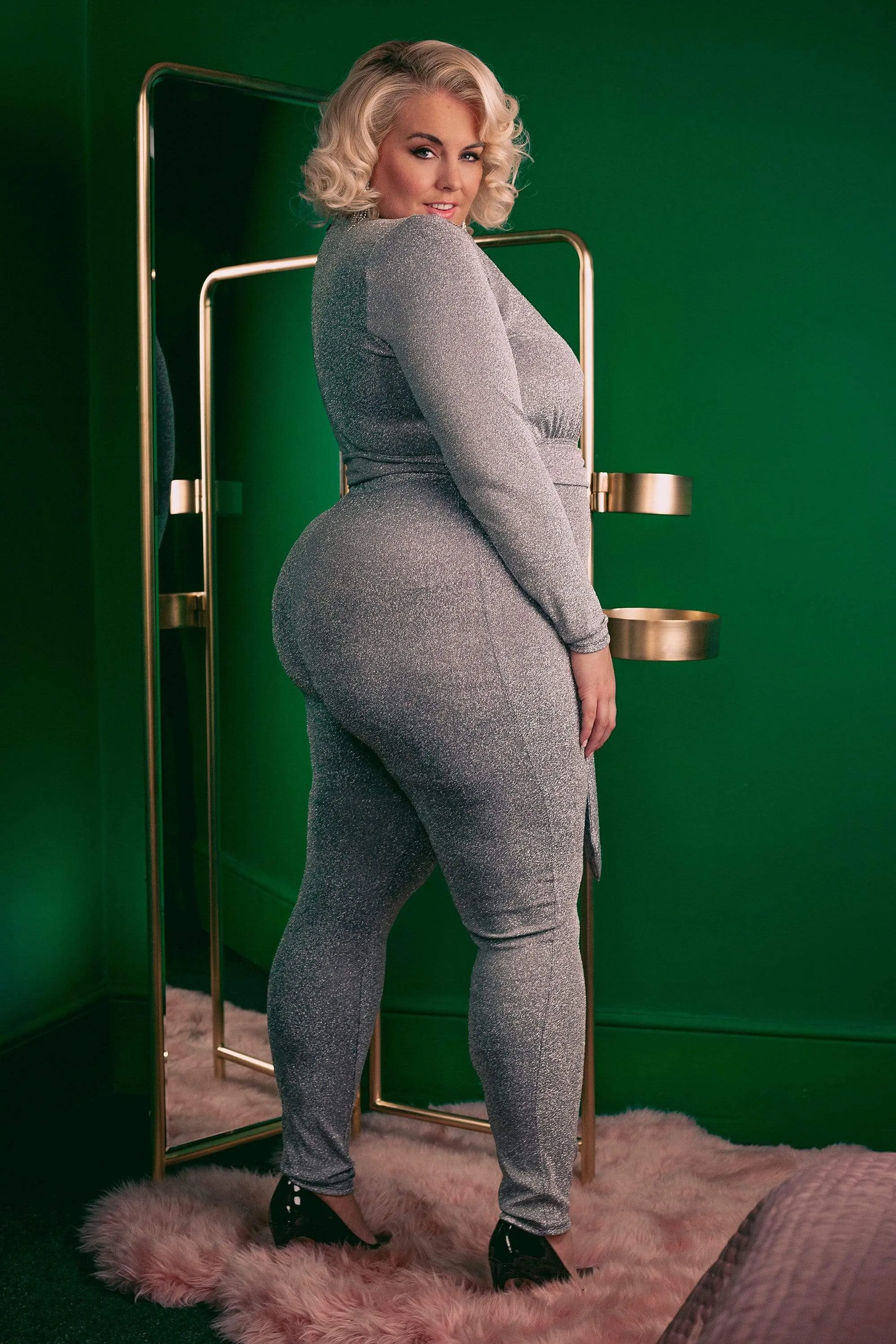 Farouz Silver Disco Jumpsuit Curve