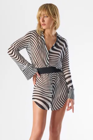 Fever Beach Shirt Dress in Black & White