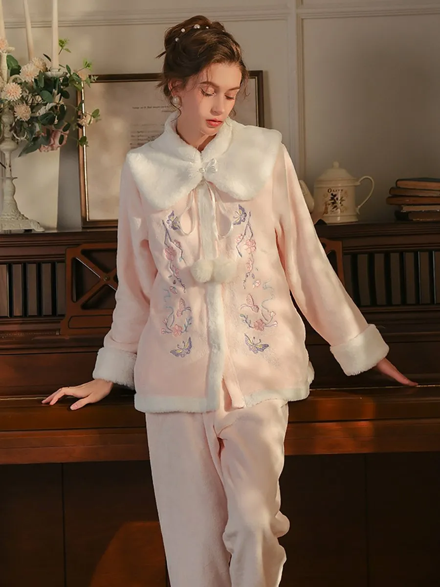 Fuzzy Chinese Style Pajamas Set