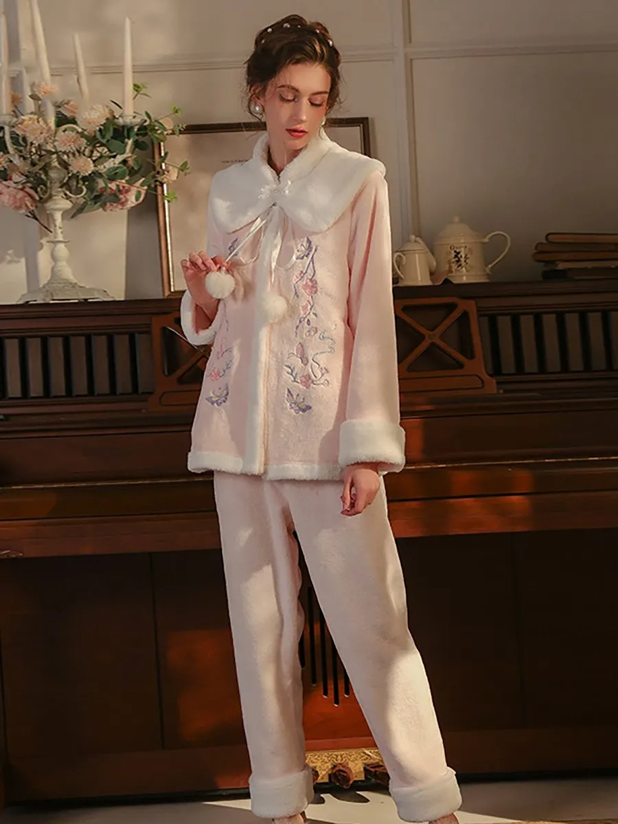 Fuzzy Chinese Style Pajamas Set