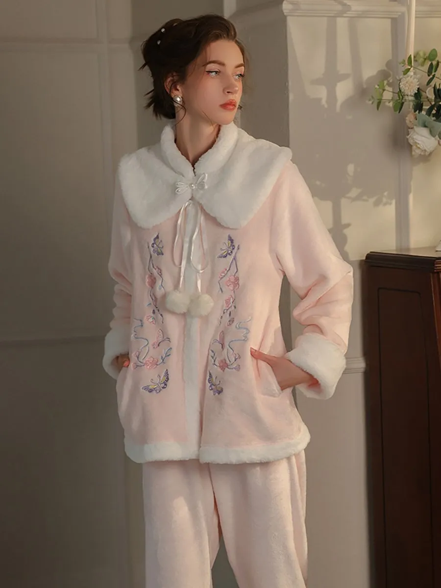 Fuzzy Chinese Style Pajamas Set