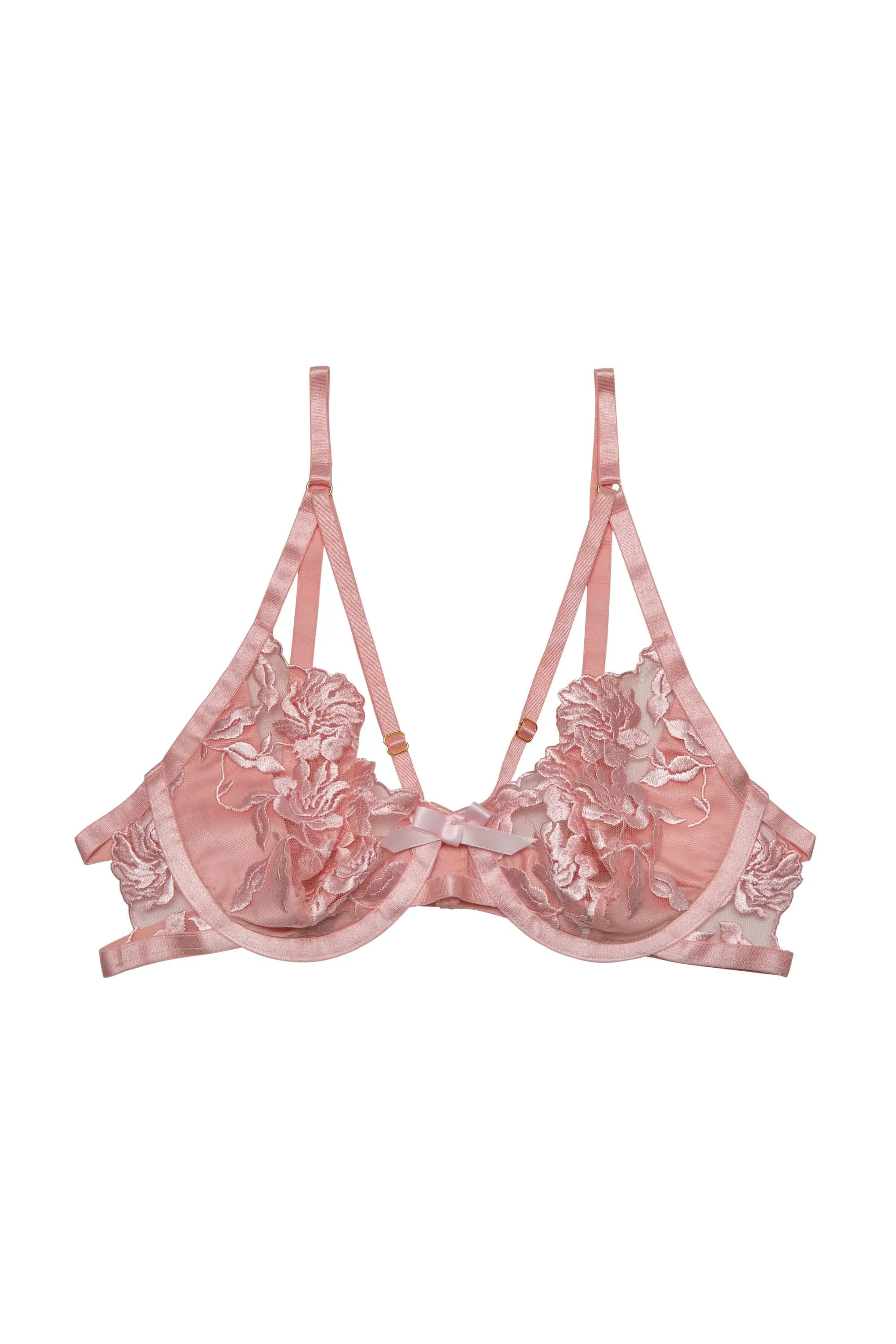 Hustler Mia Peach Embroidered Satin & Mesh Bra