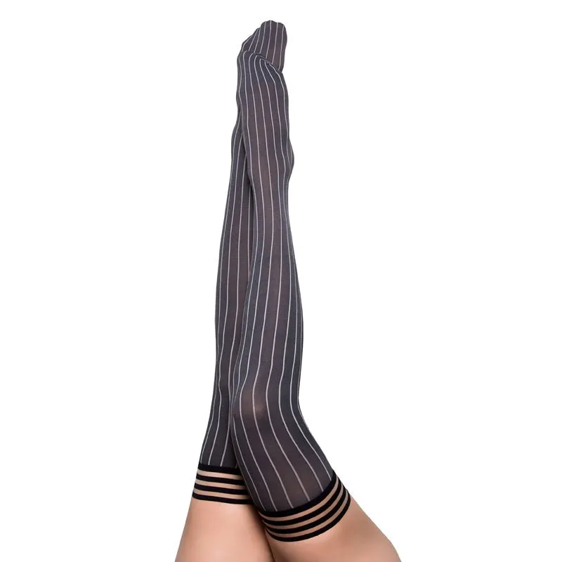 Kixies Annabelle Pinstripe Thigh-High Grey Size B
