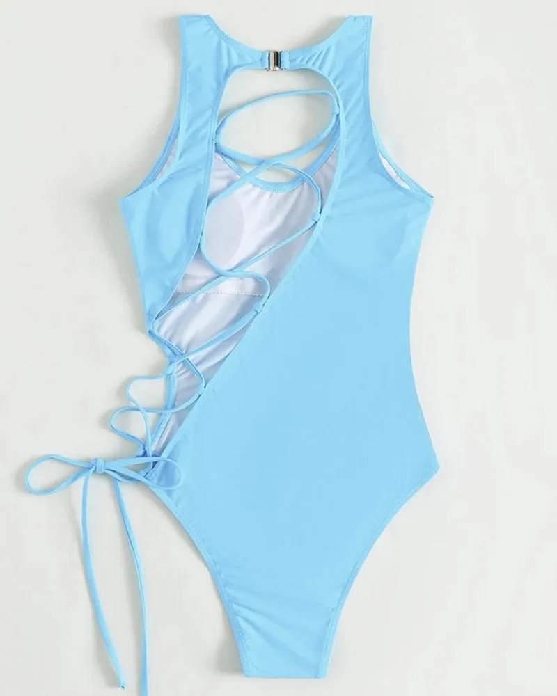 Lace-Up One Piece Swimsuit