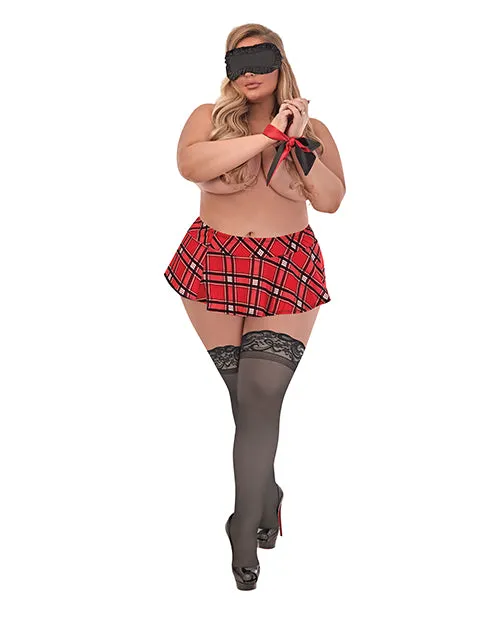 Love & Bondage Schoolgirl Skirt. Blindfold & Wrist Ties Plaid QN