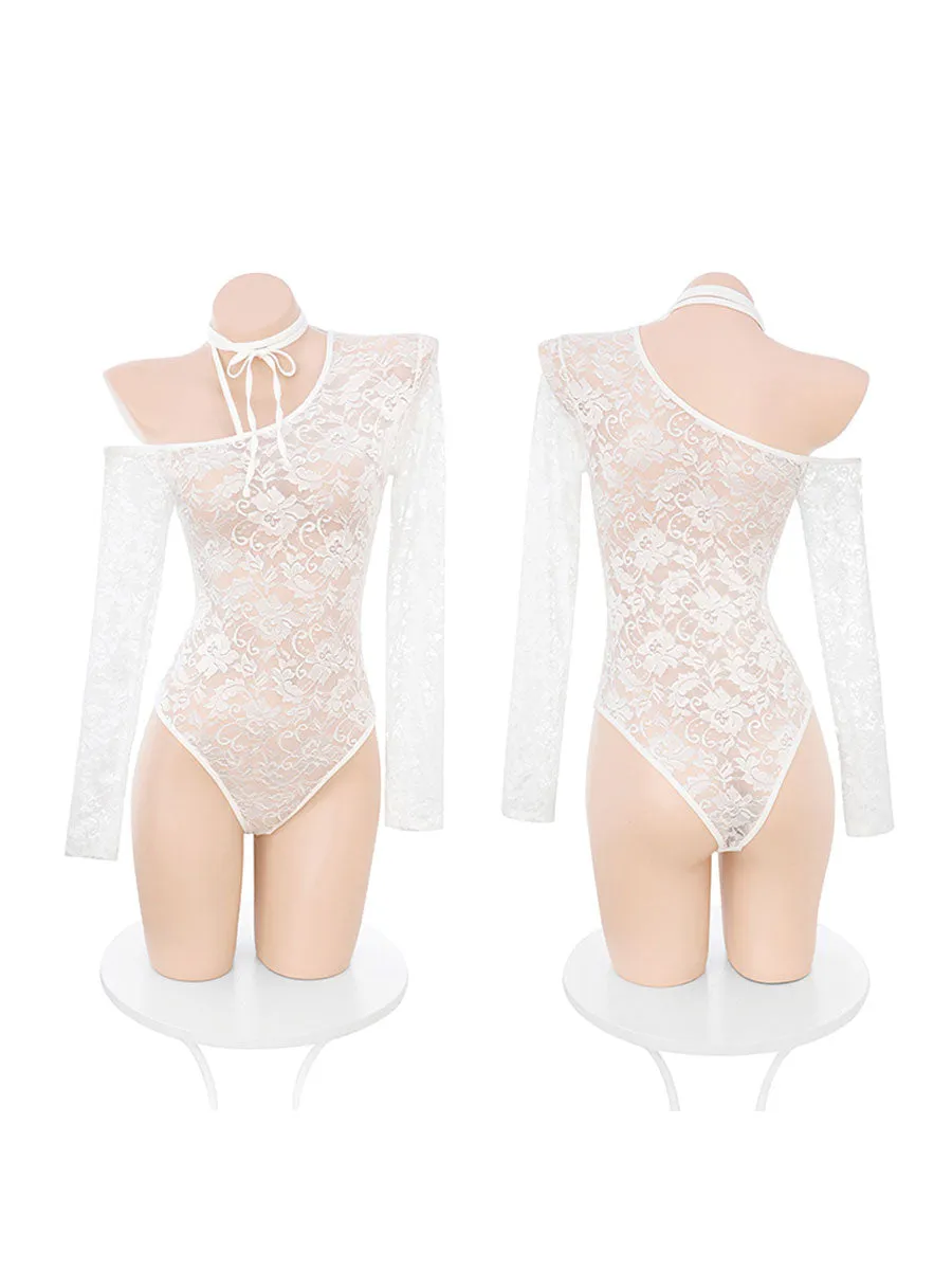 Office Lady Lace Teddy Lingerie w/ Latex Skirt