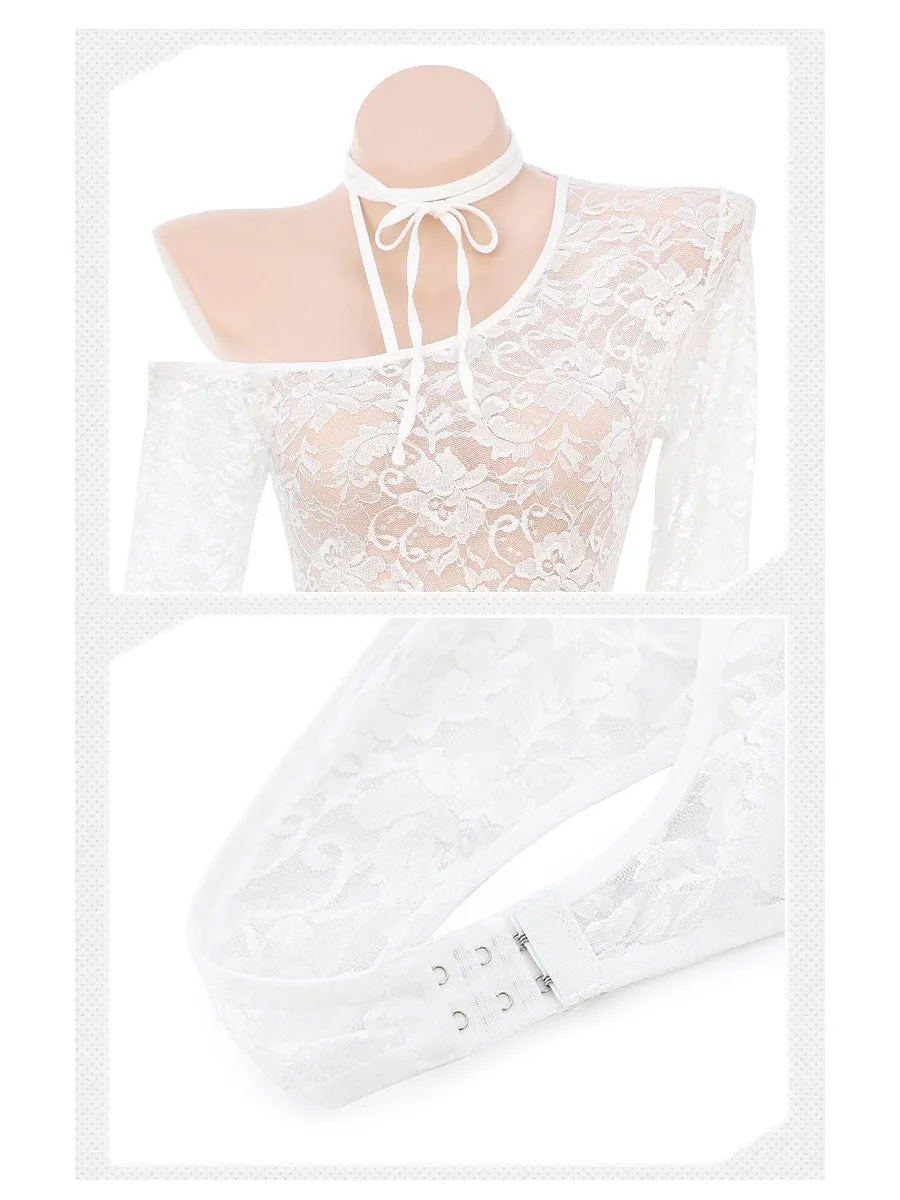 Office Lady Lace Teddy Lingerie w/ Latex Skirt