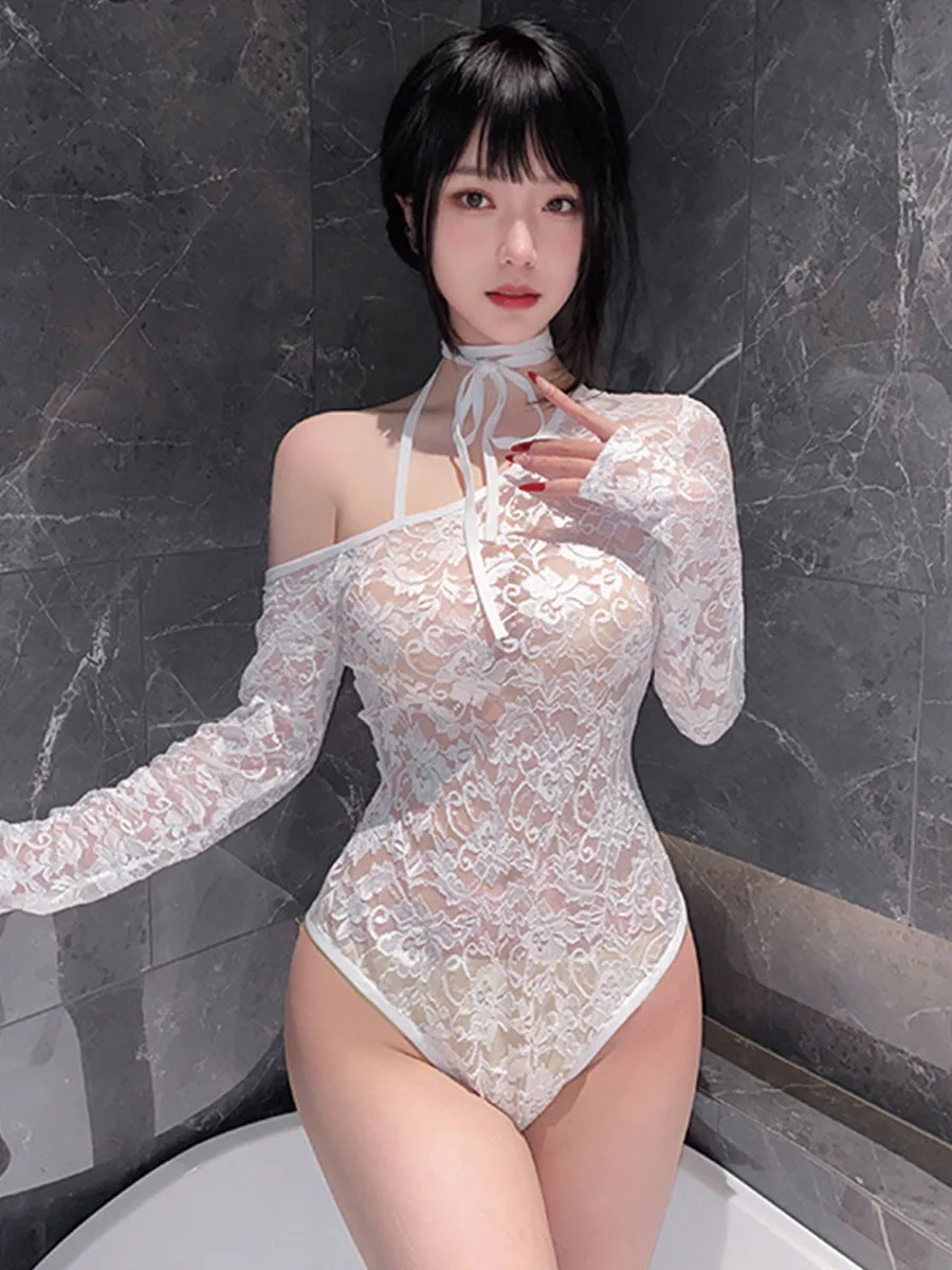 Office Lady Lace Teddy Lingerie w/ Latex Skirt
