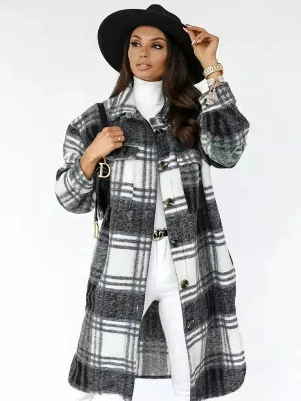 Oversized Shacket Plaid Women Shirt Jacket