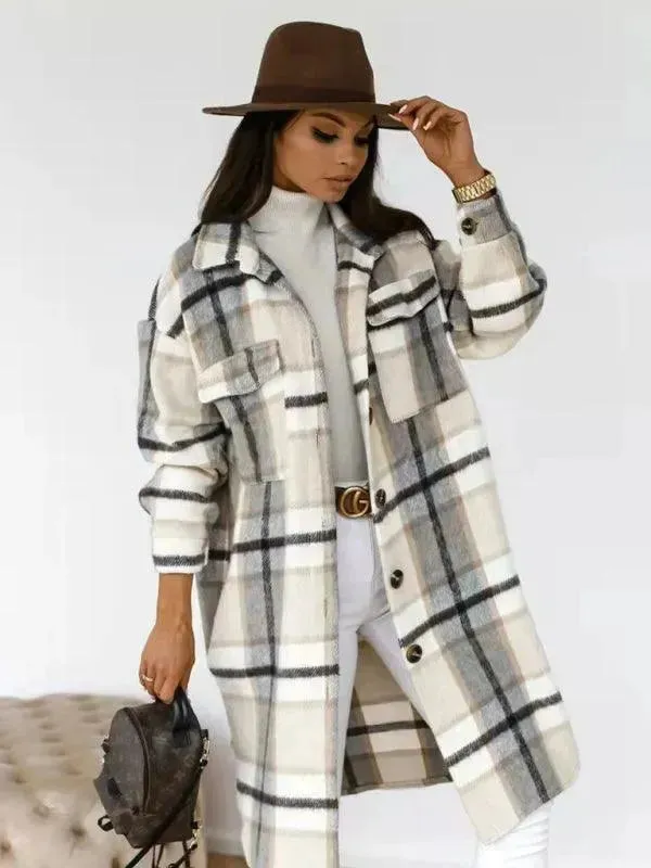 Oversized Shacket Plaid Women Shirt Jacket
