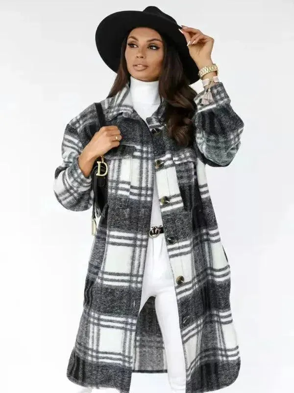 Oversized Shacket Plaid Women Shirt Jacket