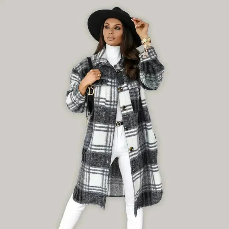 Oversized Shacket Plaid Women Shirt Jacket
