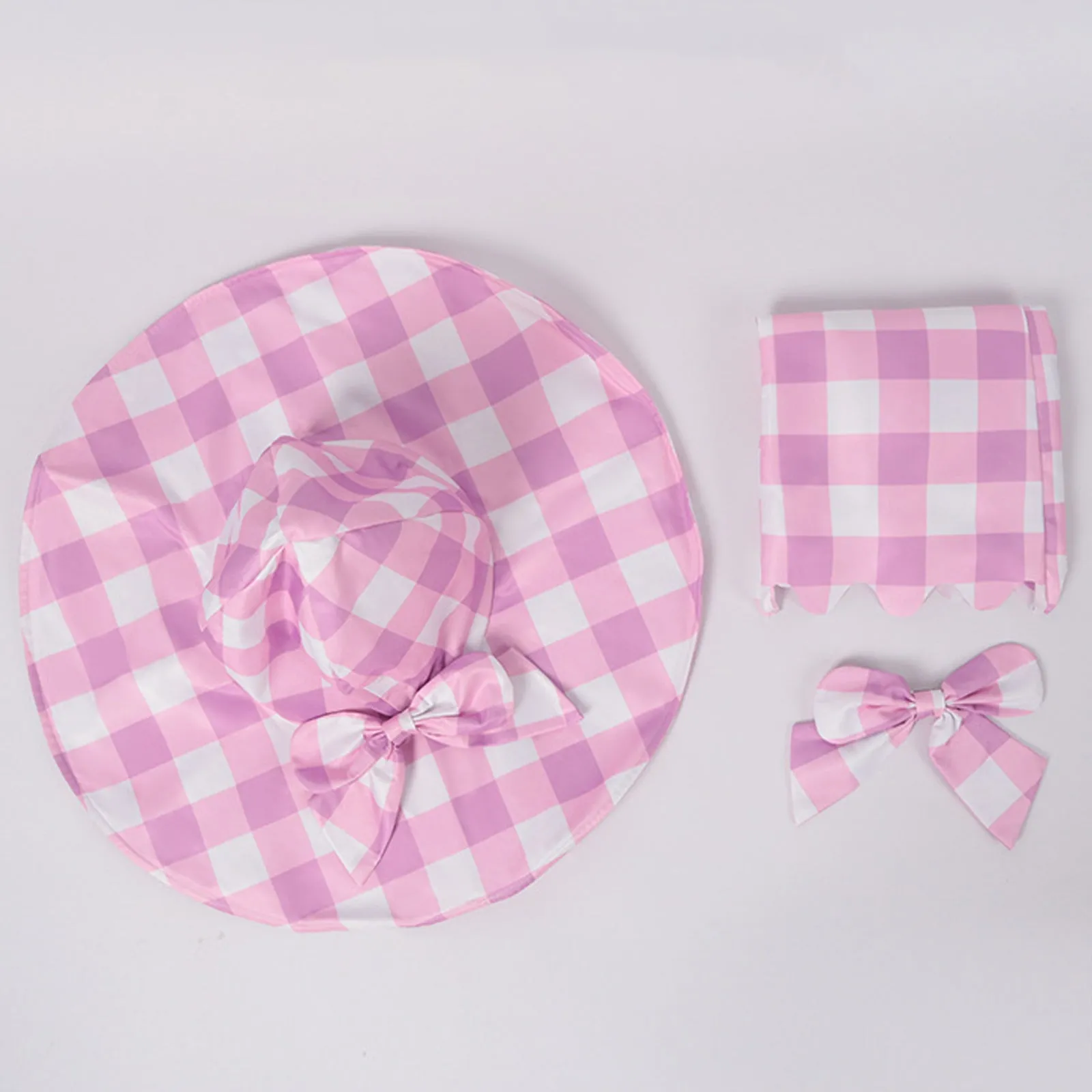 Pink Gingham Dress with Accessories