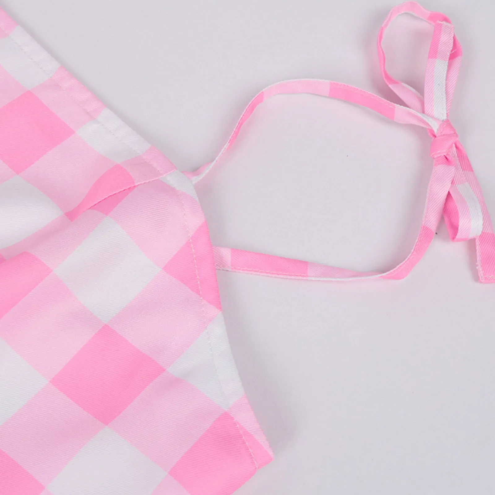 Pink Gingham Dress with Accessories