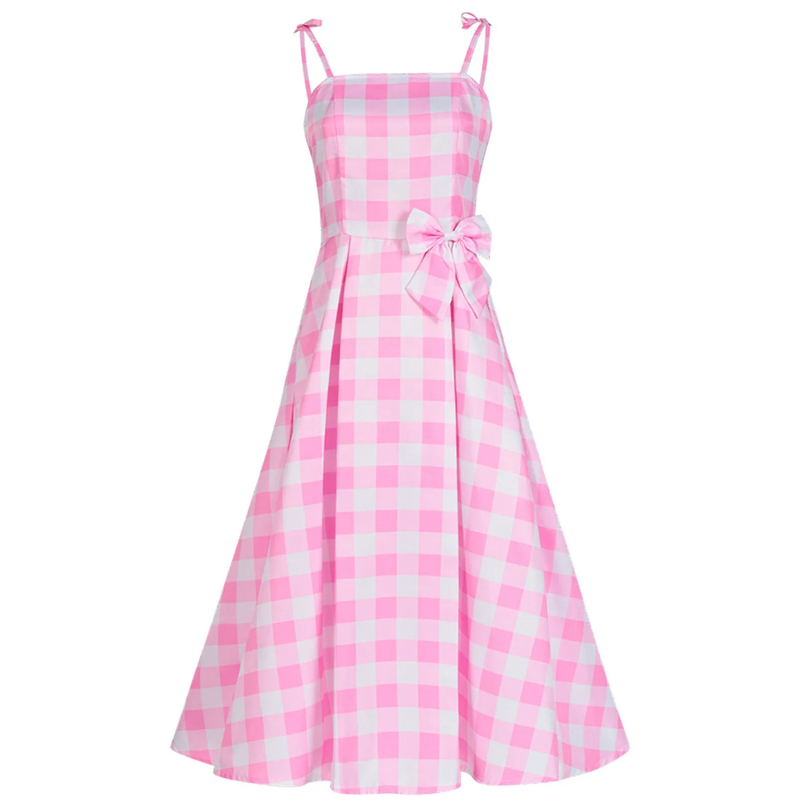 Pink Gingham Dress with Accessories