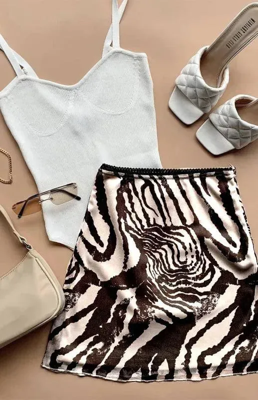 Printed High Waist Double-Layer Mini Skirt