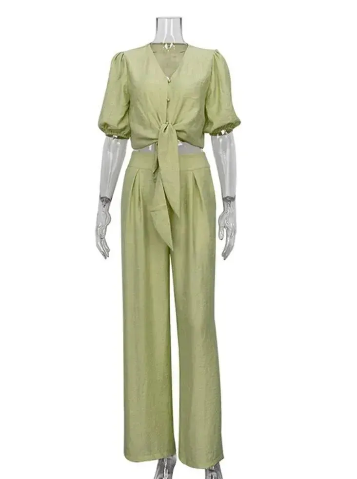 Relaxed Green Linen Two-Piece Set