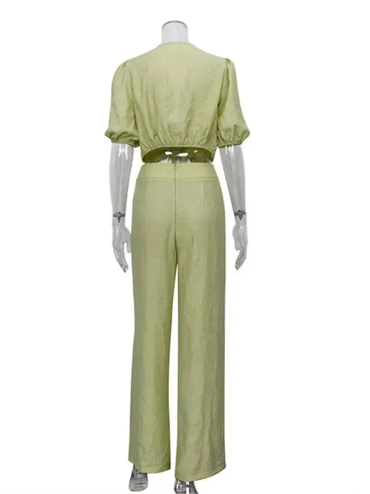 Relaxed Green Linen Two-Piece Set