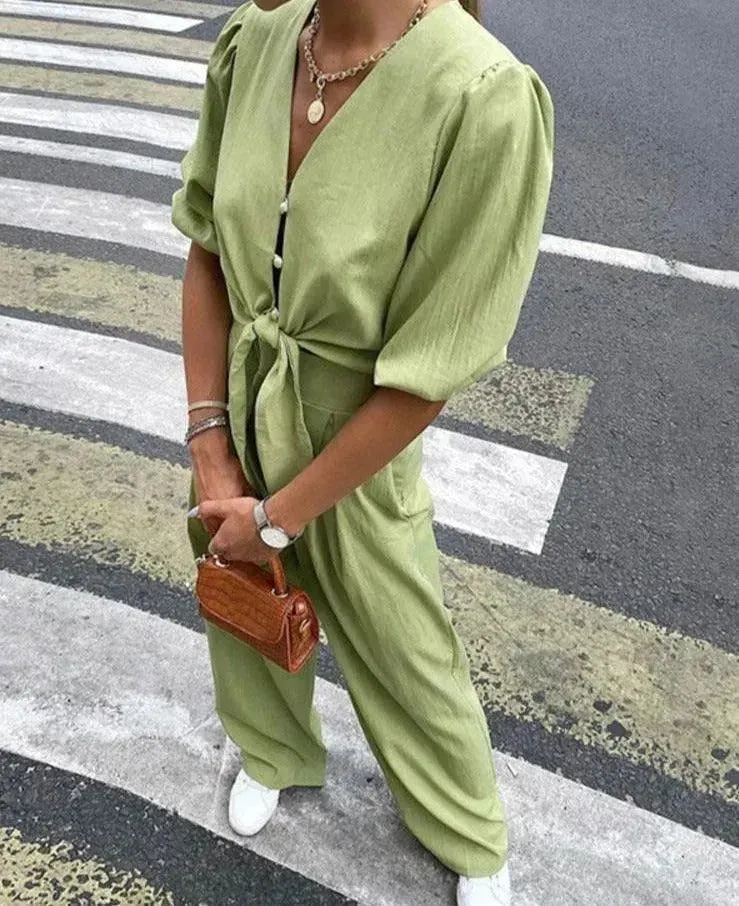Relaxed Green Linen Two-Piece Set