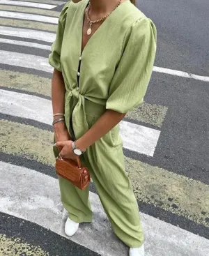 Relaxed Green Linen Two-Piece Set