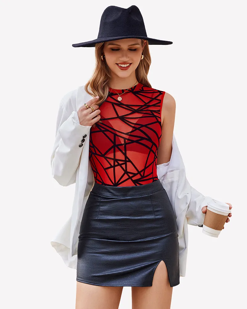 See Through Mesh Sleeveless Bodysuits