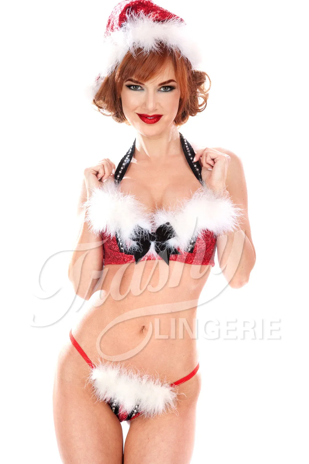 Sequined Christmas Vixen Thong with Marabou