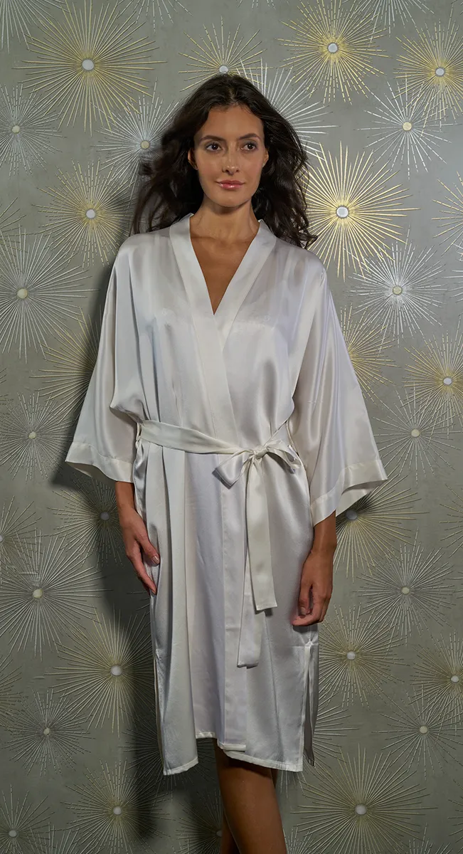 Silk Long Kimono White